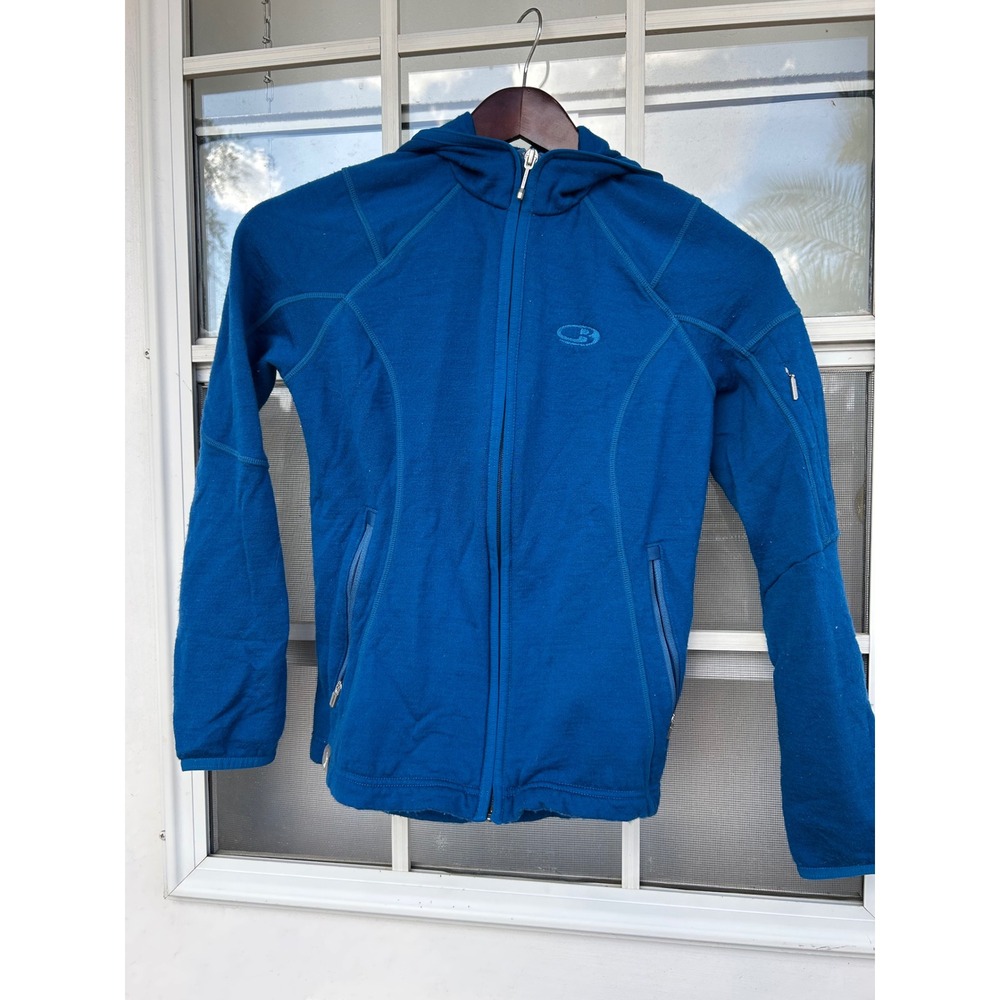 Icebreaker Merino Wool Full Zip Hoodie Blue Womens XS Midweight Active Jacket